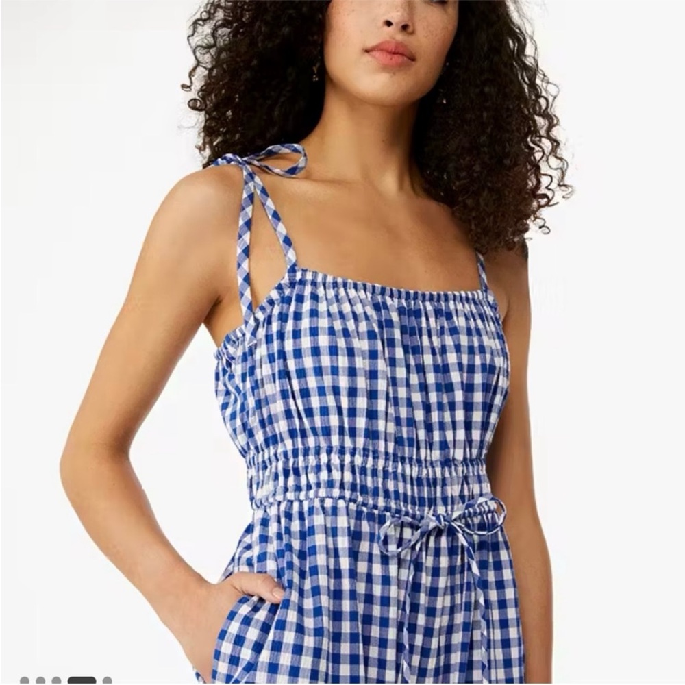 kate spade ♠️- Wave Gingham Jumpsuit with Halter Ties, NWT, xl